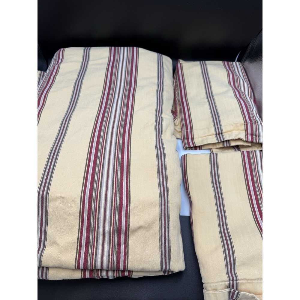 Pottery Barn Tan Brown Red Stripe Duvet Cover Full, 2 Standard Shams